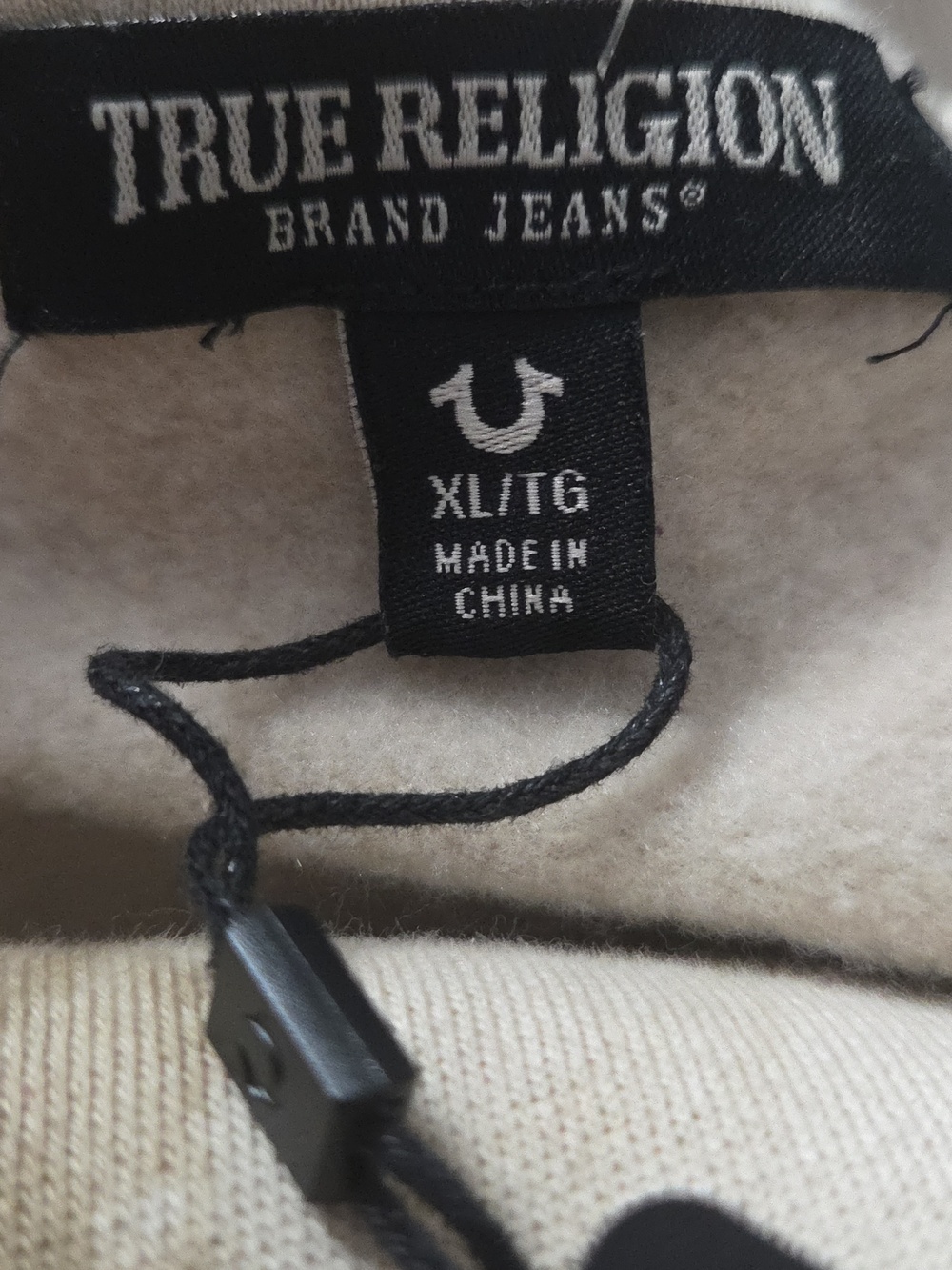 New True Religion Men's Debossed logo raw trim sweatshirt Rib Pullover Green XL - Picture 7 of 10